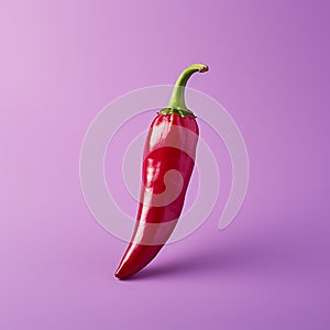 Hyper-realistic Red Chili Pepper On Purple Background - Advertisement Inspired