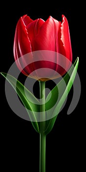 Hyper Realistic Red Tulip With Stem - Vibrant Colors And Realistic Detail