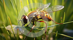Hyper-realistic Reddishbrown Fly On Grass: Uhd Image With Mythological References photo