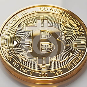 A Hyper-Realistic Representation of a Gleaming Gold Bitcoin Coin Capturing the Fusion of Digital Innovation photo