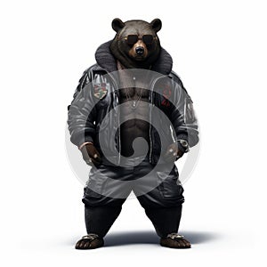 Hyper-realistic Sci-fi Black Bear In Hip-hop Attire - 3d Render