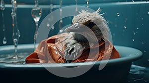 Hyper-realistic Sci-fi: A Duck In A Tub photo