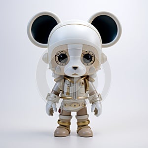 Hyper-realistic Sci-fi Micky Mouse Vinyl Toy In White Clothing And Gold Jacket