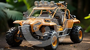Hyper-realistic Sci-fi Orange Toy Car With Junglepunk Design