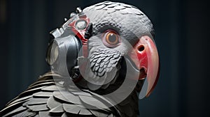 Hyper-realistic Sci-fi Parrot With Headset - Vray Leica R8 photo