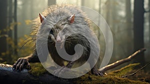 Hyper-realistic Sci-fi Rat On Branch In Forest