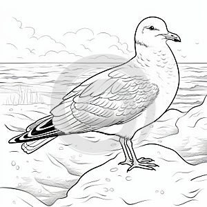 Hyper-realistic Seagull Coloring Page For Winter Fun