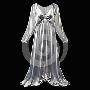 Hyper Realistic Silver Long Gown On Black Background