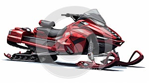 Hyper-realistic Snowmobile Illustration With Red Body On White Background