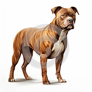Hyper-realistic Standing Pit Bull Dog Illustration On White Background
