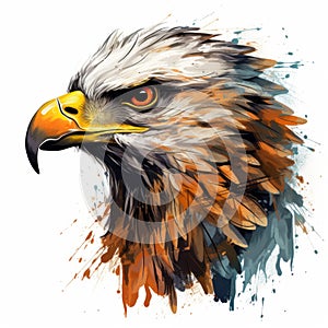 Hyper-realistic Watercolor Eagle Illustration With Dark White And Dark Orange Splatters