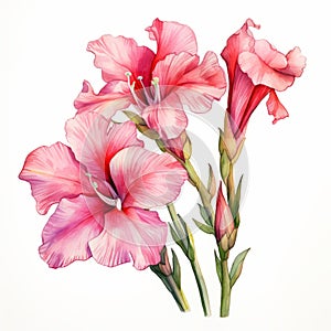 Hyper-realistic Watercolor Gladiolus Clipart With Pink Daisy Flower