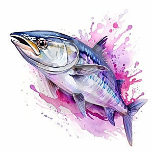 Hyper-realistic Watercolor Mackerel Fish Illustration For Print Art And Design