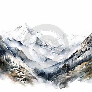 Hyper Realistic Watercolor Mountain Landscape Drawing In 8k Resolution