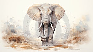 Hyper-realistic Watercolor Painting Of Adult Elephant In Wild Habitat photo