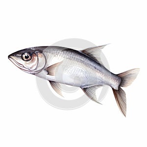 Hyper-realistic Watercolor Painting Of Herring On White Background