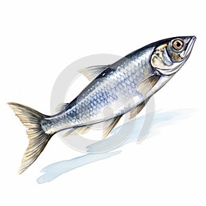 Hyper-realistic Watercolor Painting Of Herring On White Background