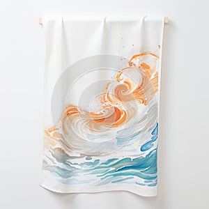 Hyper-realistic Wave Painting Tea Towel With White Background