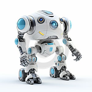 Hyper-realistic White And Blue Exploration Robot 3d Rendering