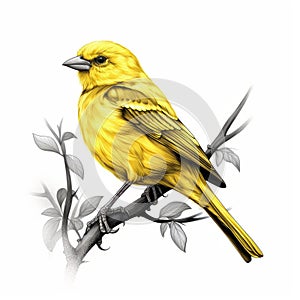 Hyper-realistic Yellow Finch Illustration With Fantasy Elements