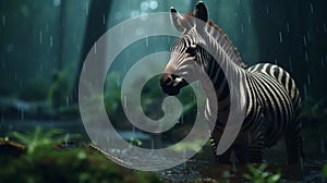 Hyper-realistic Zebra In Rain: Unreal Engine Rendered Art