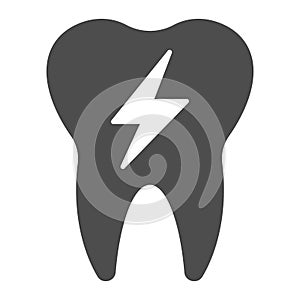 Hyper sensitive tooth solid icon. Sick teeth, dental problem and energy symbol, glyph style pictogram on white