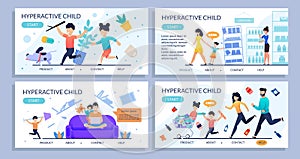 Hyperactive Children Flat Design Landing Page Set