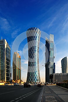 The hyperbolic tower of the West Bay district of Doha, Qatar