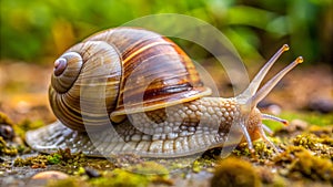 A Hyperdetailed Shot of a Snail Moving Slowly in a Forest