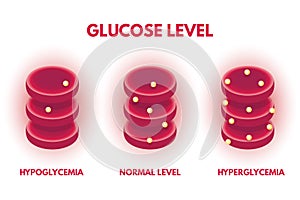 Hyperglycemia, Hypjglycemia Human glucose levels isometric. photo