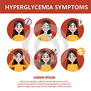 Hyperglycemia symptoms and signs. Blurred vision, dizziness photo