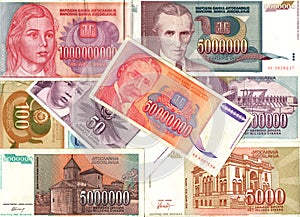 Hyperinflation of Yugoslavian dinar banknotes photo