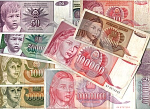 Hyperinflation of Yugoslavian dinar banknotes photo