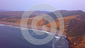 Hyperlapse aerial view of the Pacific ocean Point Reyes coastline.