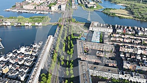 Hyperlapse of Amsterdam Ijburg artificial island modern residential area smart city cityscape at water Ijmeer. Urban