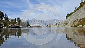 Hyperlapse of lake Spiegelsee with reflections of Dachstein, Austria