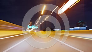 Hyperlapse Night City Traffic Motion Blurs on high way