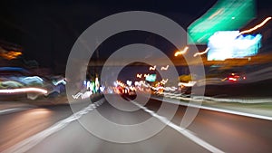 Hyperlapse Night City Traffic Motion Blurs on high way