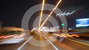 Hyperlapse Night City Traffic Motion Blurs on high way