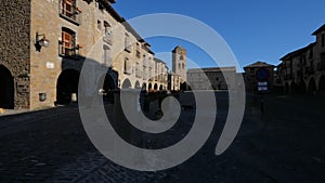 Hyperlapse of the town of Ainsa with more than 1000 years of antiquity. The square, the castle and the fortified tower can be seen