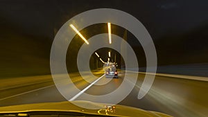 Hyperlapsed view from a car at night. Hannover Germany.