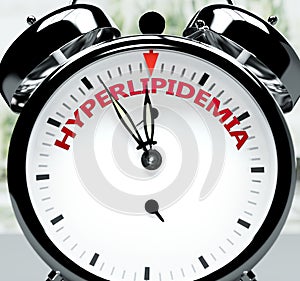Hyperlipidemia soon, almost there, in short time - a clock symbolizes a reminder that Hyperlipidemia is near, will happen and photo