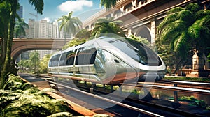 Hyperloop train, magnetic levitation train background, fastest train of the future, high speed rail travel. Public transport