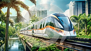 Hyperloop train, magnetic levitation train background, fastest train of the future, high speed rail travel. Public transport