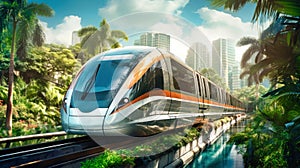 Hyperloop train, magnetic levitation train background, fastest train of the future, high speed rail travel. Public transport