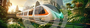 Hyperloop train, magnetic levitation train background, fastest train of the future, high speed rail travel. Public transport