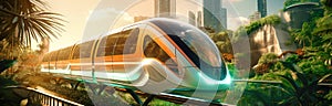 Hyperloop train, magnetic levitation train background, fastest train of the future, high speed rail travel. Public transport