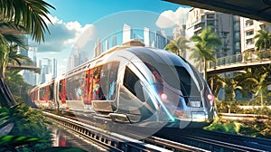 Hyperloop train, magnetic levitation train background, fastest train of the future, high speed rail travel. Public transport