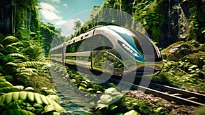 Hyperloop train, magnetic levitation train background, fastest train of the future, high speed rail travel. Public transport