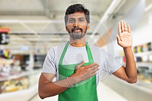 Hypermarket employee making oath